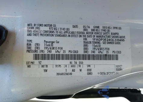 2016 Ford Focus S from USA, damaged, VIN 1FADP3E24GL339495